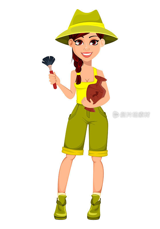 Woman archaeologist. Cute cartoon character
